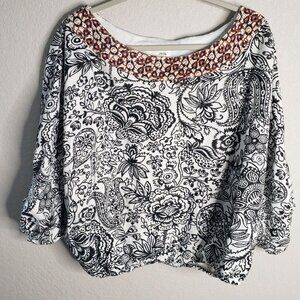 By Anthropologie Samia Size L Boho Floral Sweatshirt  Puff Sleeves Elastic Waist